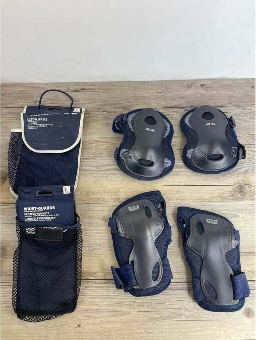 Salomon Inline Skating Protective Gear Set Elbow Pads L Wrist Guards XL Navy